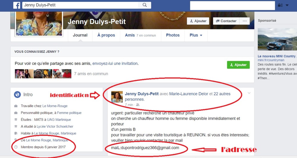 Il est fort probable que le compte Facebook de Jenny DULYS PETIT ait été piraté