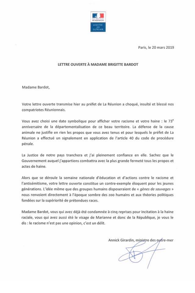 Une pétition pour obtenir des excuses officielles de Mme Brigitte Bardot au peuple réunionnais