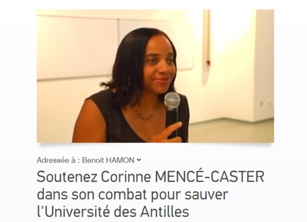 Soutenons Corinne MENCÉ-CASTER dans son combat pour sauver l'Université des Antilles