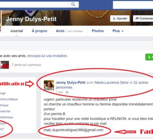 Il est fort probable que le compte Facebook de Jenny DULYS PETIT ait été piraté