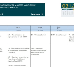 Agenda du Président Alfred Marie-Jeanne - Semaine du 13 mars 2017. Pas de RVD avec les camionneurs 