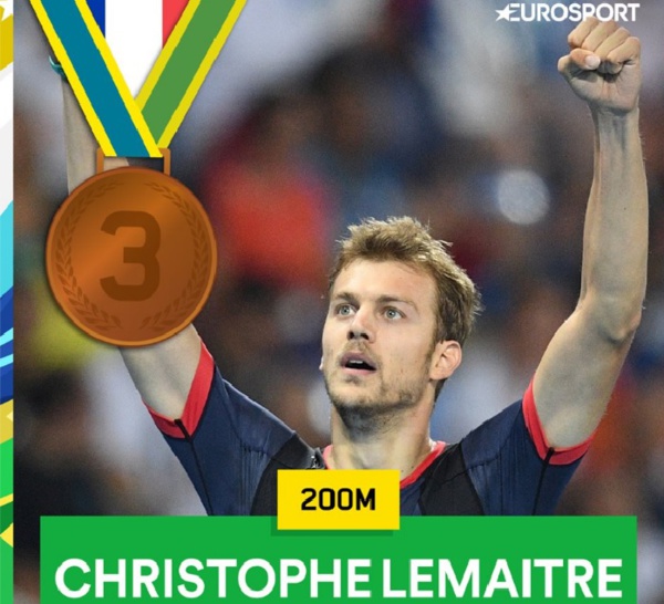 La médaille de bronze pour Christophe Lemaitre sur 200m (20'12) !!! ÉNORME !!!